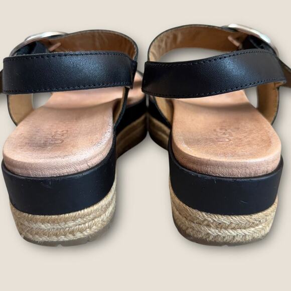 UGG Leather Ankle Strap Platform Espadrille Sandals Women Size 9.5 April Black - Picture 4 of 12